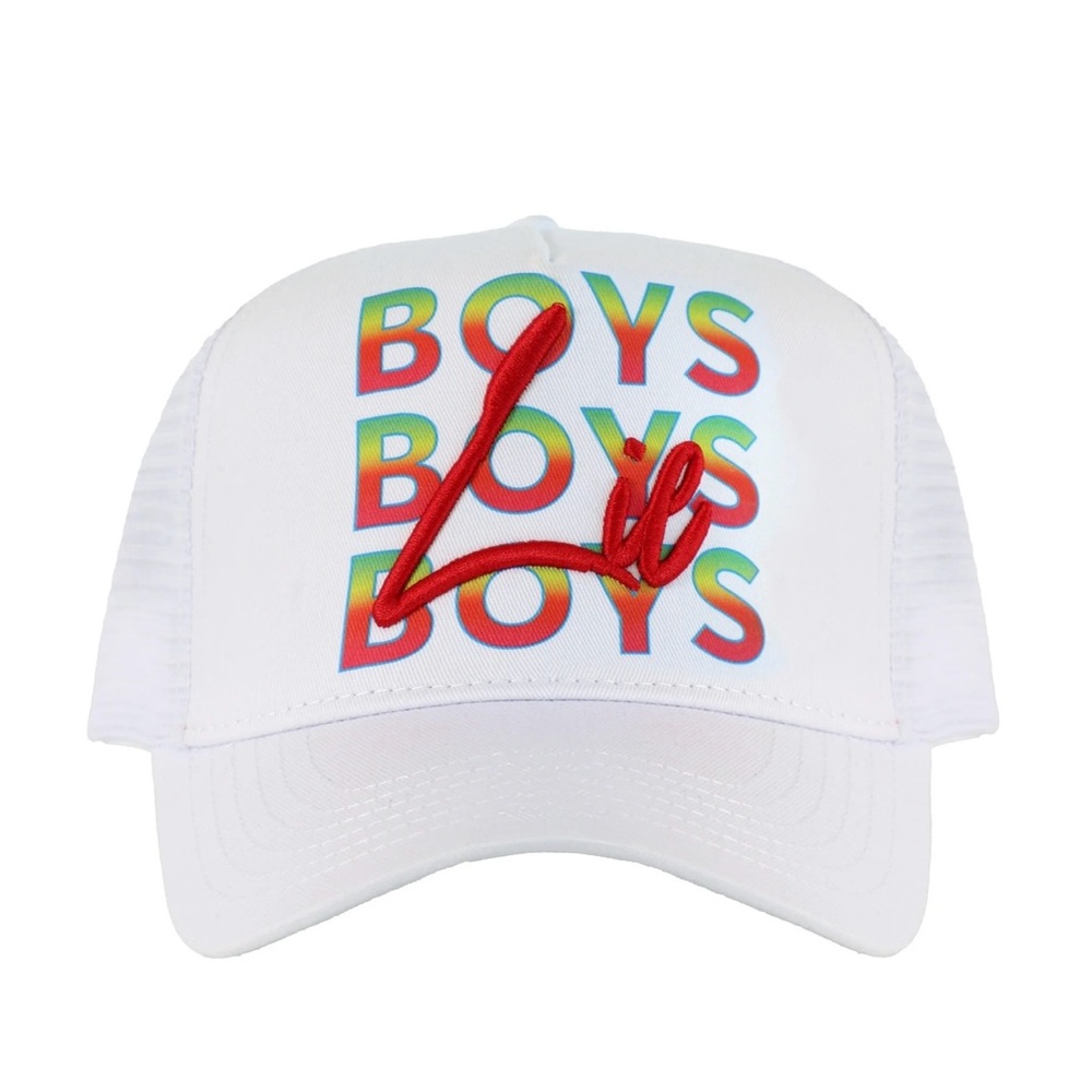 NWT Boys Lie "BOYS BOYS BOYS" Trucker Hat (White)